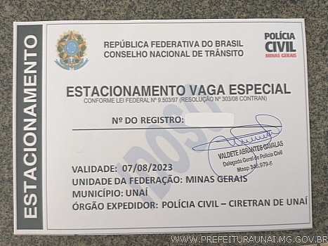 Credencial para Vaga Especial de Estacionamento é fornecida pela Polícia Civil, não pela Prefeitura