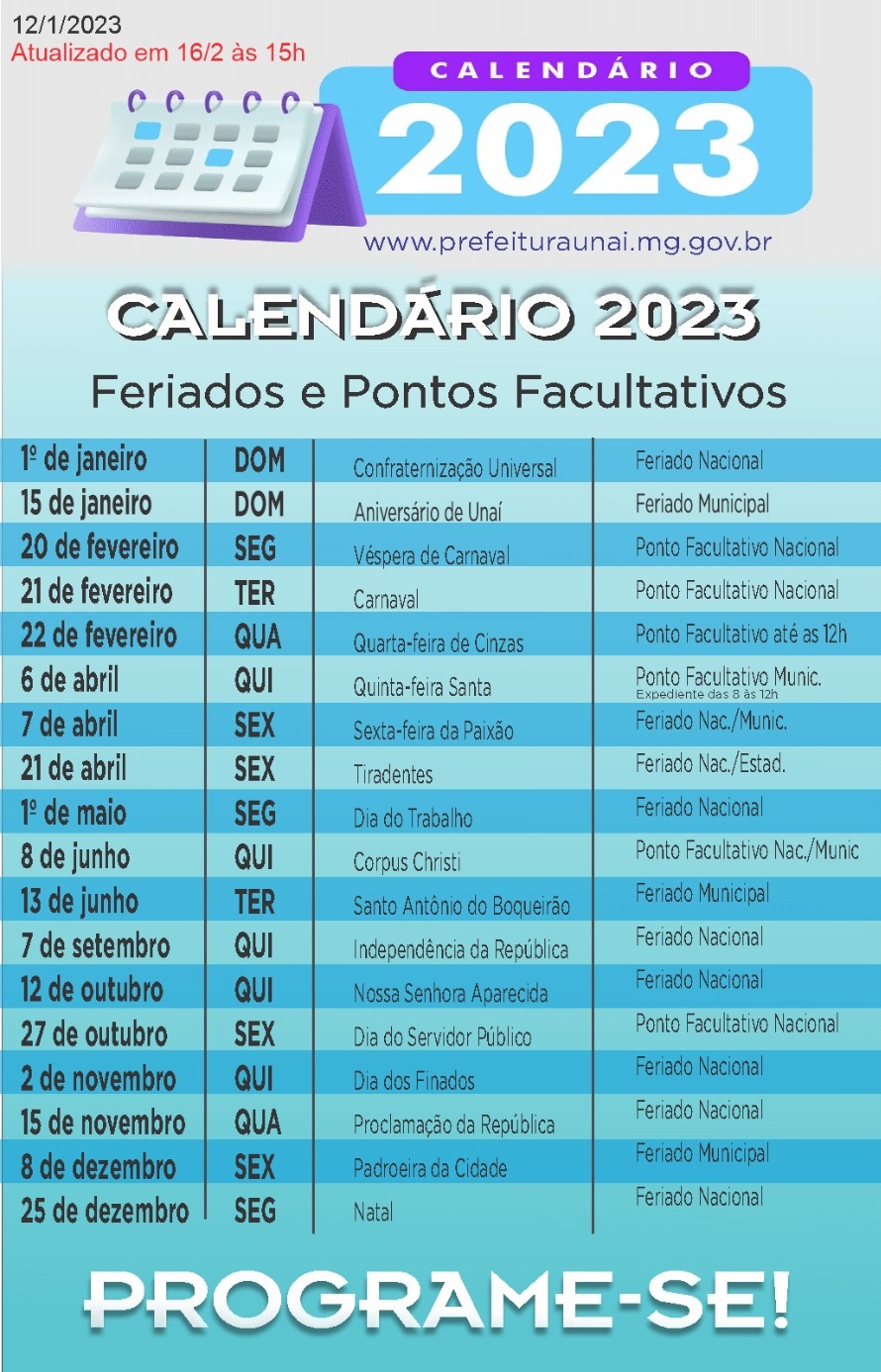 calendário feriado 2023